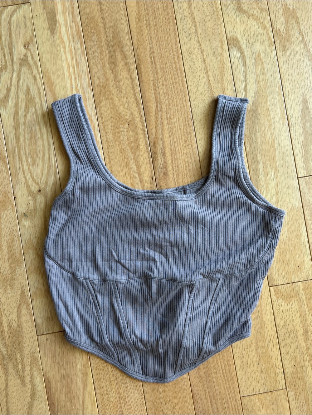 Ribbed Scoop Neck Corset-Style Tank Top in Gray/Beige L - DD